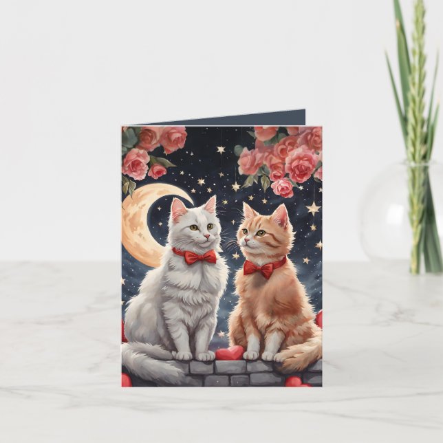 Starry Night Meow-velous Fluffy Cat Valentine Card (Front)