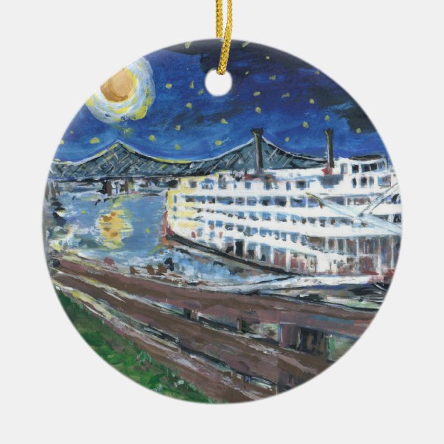 Starry Night Mississippi Queen Ceramic Ornament (Front)