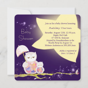 Starry Night Mom & Baby Owls Baby Shower Invitation