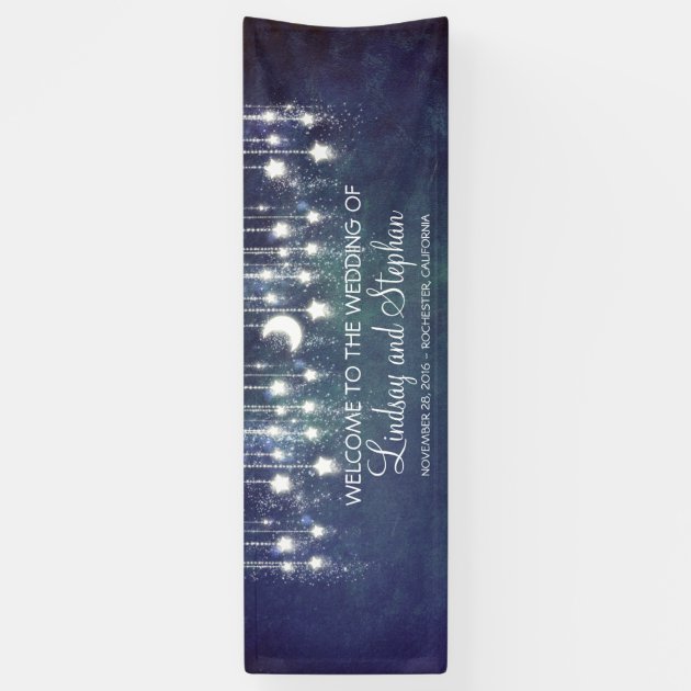 Starry Night Moon And Star Blue Wedding Banner