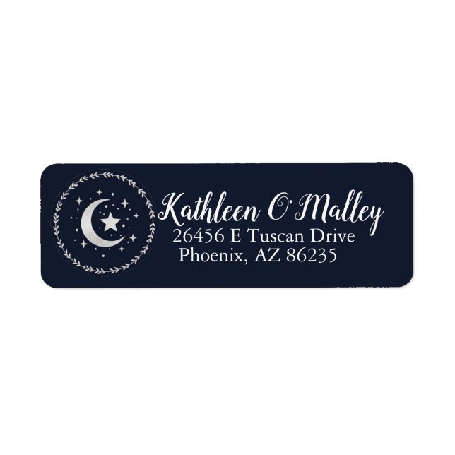 Starry Night Moon and Stars Elegant Custom Return Label (Front)