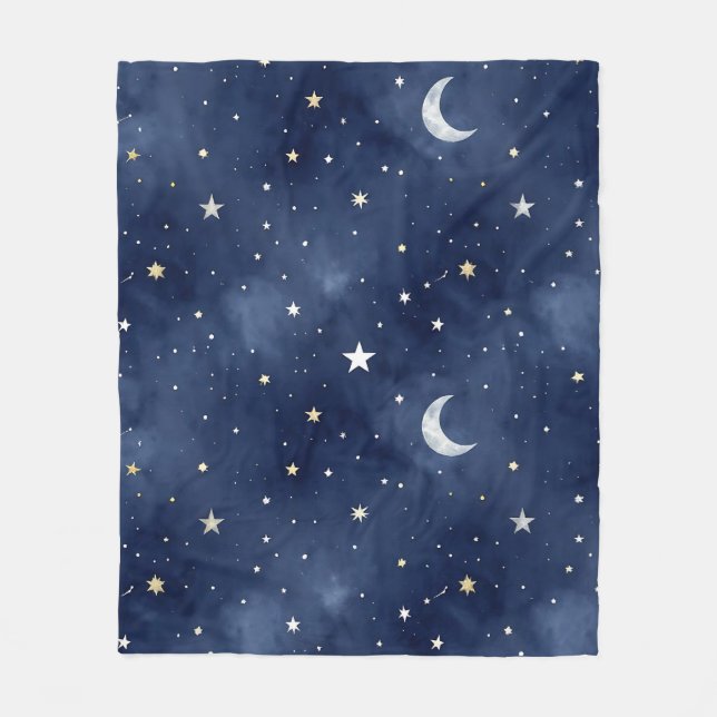 Starry Night Moon Constellations Pattern Fleece Blanket (Front)