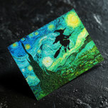 Starry Night Moon Flying Witch Silhouette Postcard<br><div class="desc">A witch silhouette on a vintage starry night painting for Halloween.
Modern colors for your digital art design.
Add text to create your own postcard.</div>