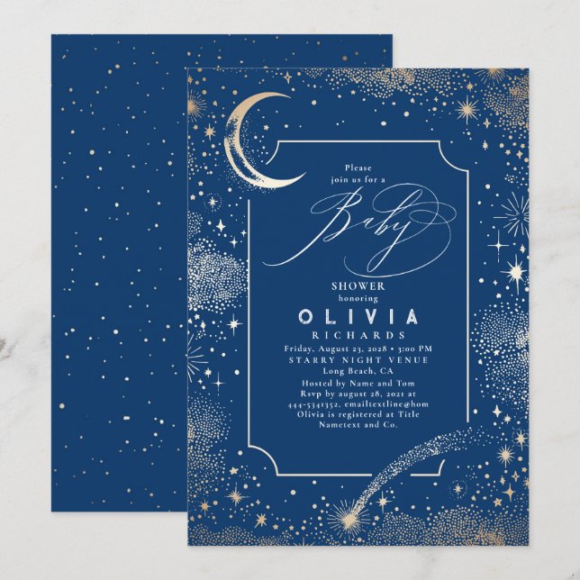 Starry Night Moon Mystical Celestial Baby Shower Invitation (Front/Back)