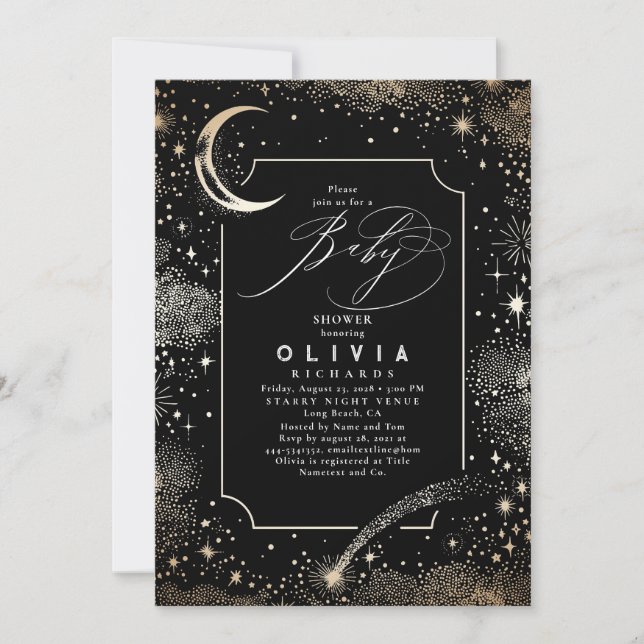 Starry Night Moon Mystical Celestial Baby Shower Invitation (Front)