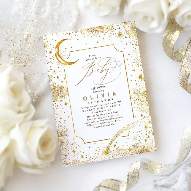 Starry Night Moon Mystical Celestial Baby Shower Invitation (Starry Night Celestial Baby Shower Invitations)