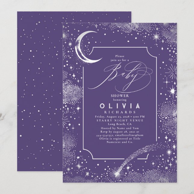 Starry Night Moon Mystical Celestial Baby Shower Invitation (Front/Back)