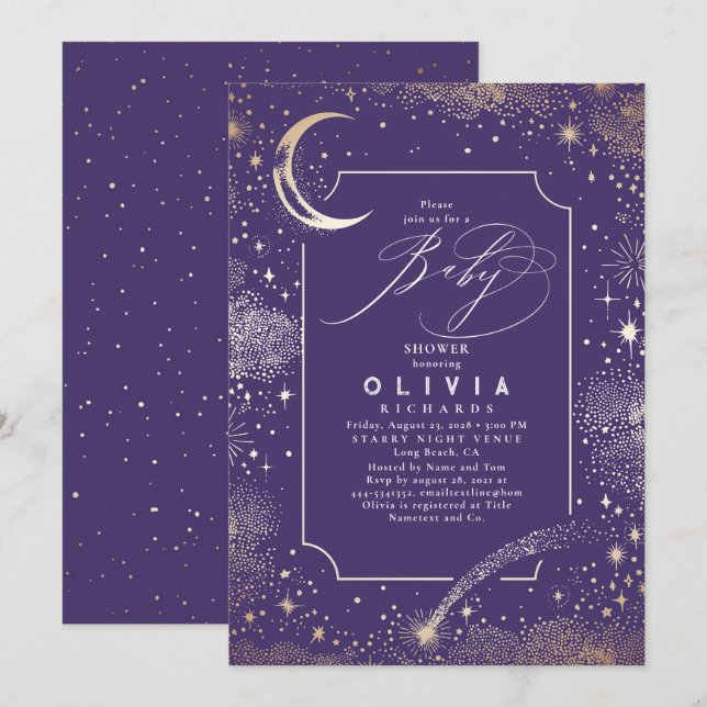 Starry Night Moon Mystical Celestial Baby Shower Invitation (Front/Back)