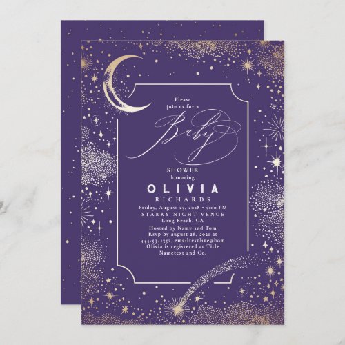 Starry Night Moon Mystical Celestial Baby Shower Invitation