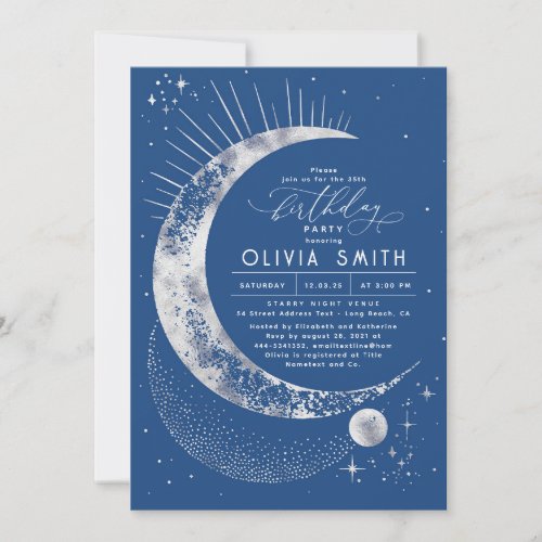 Starry Night Moon Mystical Celestial Birthday Invitation