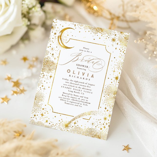 Starry Night Moon Mystical Celestial Bridal Shower Invitation (Celestial Starry Night Bridal Shower Invitation)