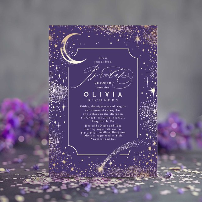 Starry Night Moon Mystical Celestial Bridal Shower Invitation (Celestial Bridal Shower Purple Invitations)