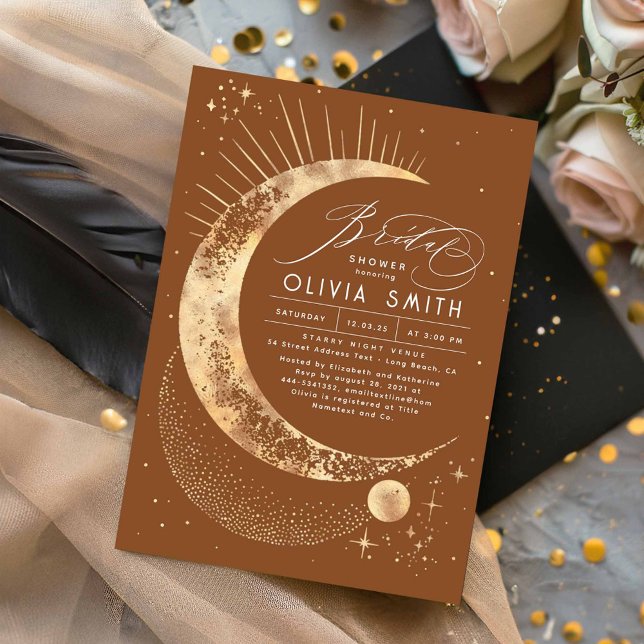Starry Night Moon Mystical Celestial Bridal Shower Invitation (Celestial Mystical Terracotta Bridal Shower Invitation)