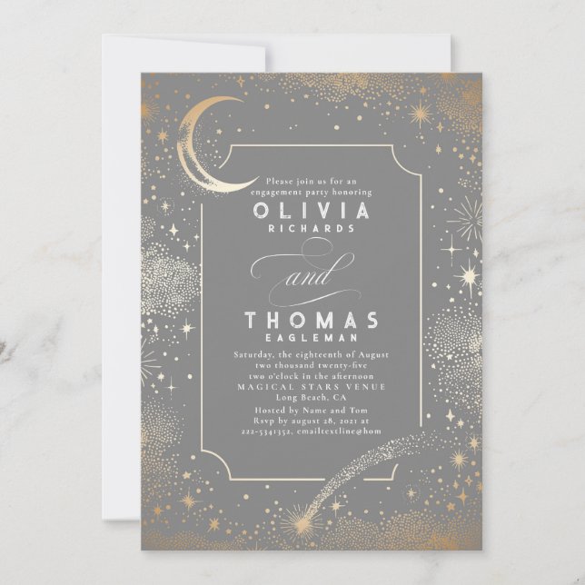 Starry Night Moon Mystical Engagement Party Invitation (Front)