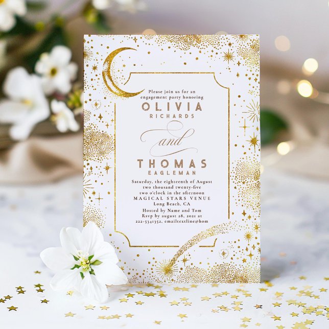 Starry Night Moon Mystical Engagement Party Invitation (Starry Night Celestial Engagement Party Invitation)