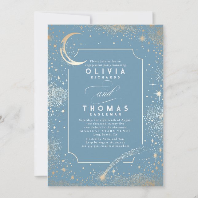 Starry Night Moon Mystical Engagement Party Invitation (Front)