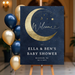 Starry Night Moon Navy Blue Baby Shower Welcome Foam Board