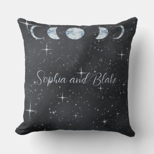 Starry Night Moon Phases Celestial Throw Pillow