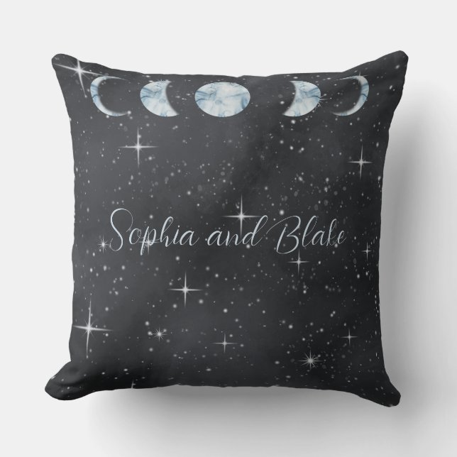Starry Night Moon Phases Celestial Throw Pillow (Front)
