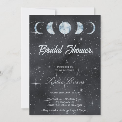Starry Night Moon Phases Zodiac Bridal Shower Invitation
