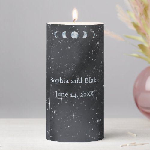 Starry Night Moon Phases Zodiac Celestial Wedding Pillar Candle