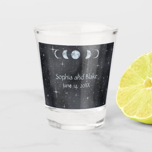 Starry Night Moon Phases Zodiac Celestial Wedding Shot Glass