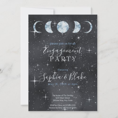 Starry Night Moon Phases Zodiac Engagement Party Invitation