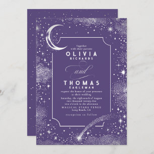 Starry Night Moon Shooting Star Celestial Wedding Invitation