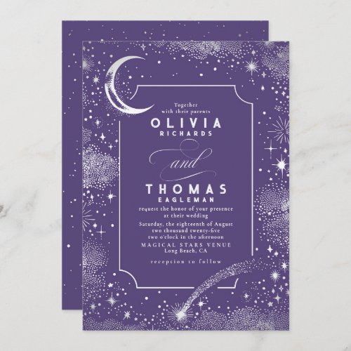 Starry Night Moon Shooting Star Celestial Wedding Invitation