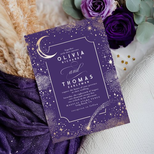 Starry Night Moon Shooting Star Celestial Wedding Invitation