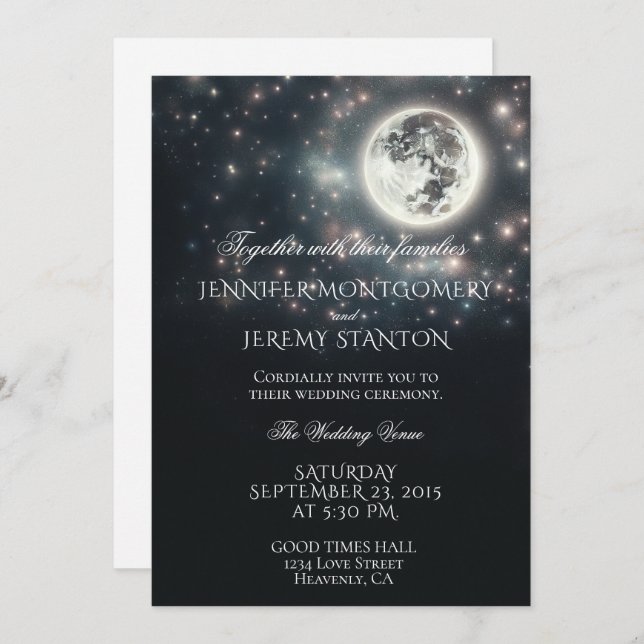 Starry Night Moon Wedding Invitation (Front/Back)