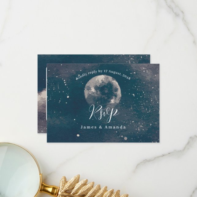 Starry Night Moonlight wedding invitation rsvp (Front/Back In Situ)