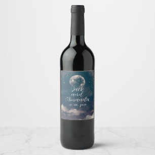 Starry Night Moonlight Wedding Wine Bottle Label