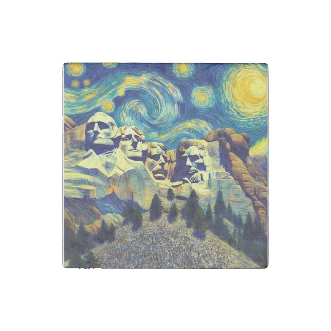 Starry Night Mt. Rushmore South Dakota Stone Magnet (Front)