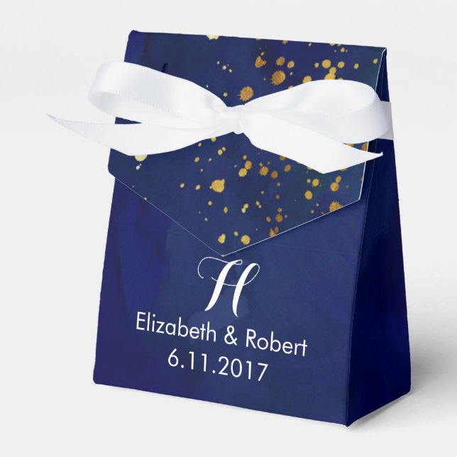 Starry Night Navy and Faux Gold Glitter Favor Boxes (Front Side)