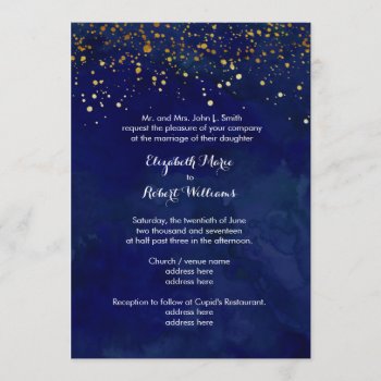 Starry Night Navy And Faux Gold Glitter Invitation by sweeticedtea at Zazzle