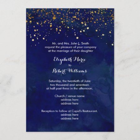 Starry Night Navy And Faux Gold Glitter Invitation