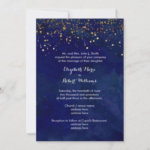 Starry Night Navy and Faux Gold Glitter Invitation