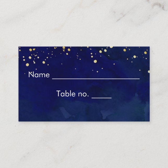 Starry Night Navy and Faux Gold Glitter Place Card (Front)