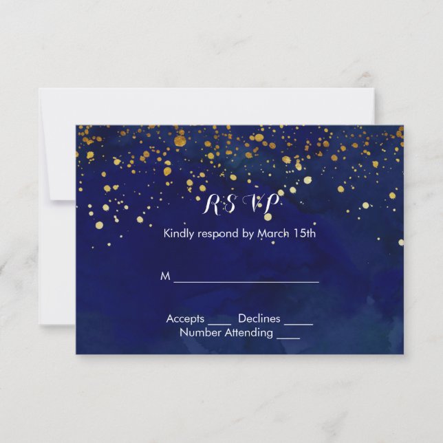 Starry Night Navy and Faux Gold Glitter RSVP Card (Front)