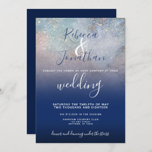 Starry Night Navy and Gold Wedding Invitation