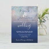 Starry Night Navy and Gold Wedding Invitation (Standing Front)