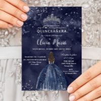 Starry Night Navy Blue Dress Silver Quinceañera