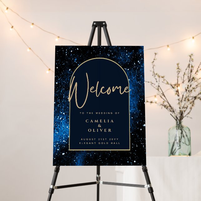 Starry Night Navy Blue Gold PHOTO Wedding WELCOME  Foam Board (In Situ (Stand))