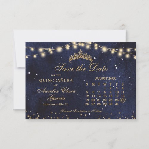 Starry Night Navy Blue Gold Quinceanera Calendar Save The Date