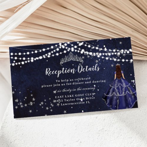 Starry Night Navy Blue Gown Quinceaera Reception Enclosure Card