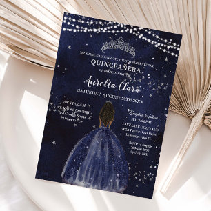 Starry Night Navy Blue Quinceañera Brown Princess Invitation