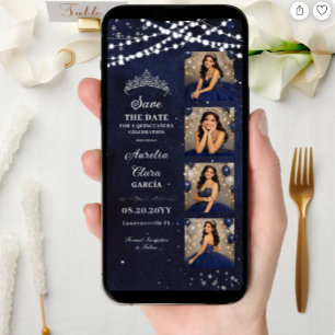 Starry Night Navy Blue Quinceañera Photo Booth Save The Date