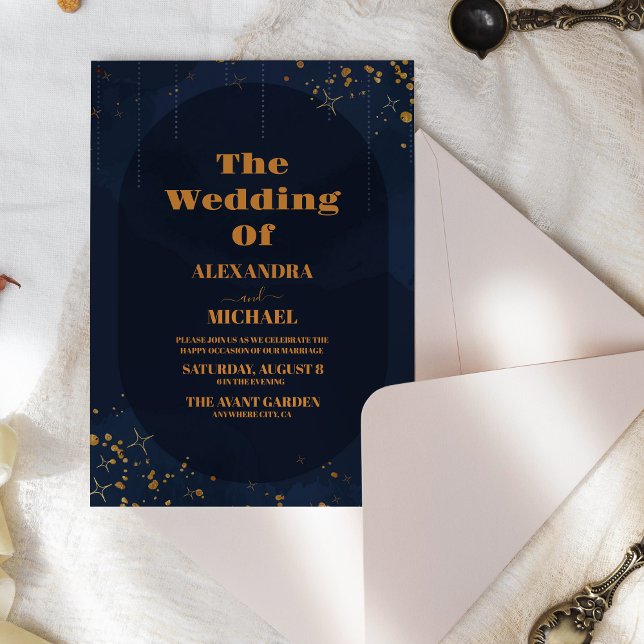 Starry Night Navy Blue Silver Glitter Wedding Invitation (Creator Uploaded)