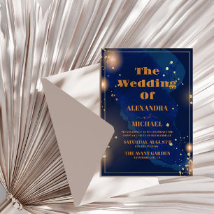 Starry Night Navy Blue Silver Glitter Wedding Invitation